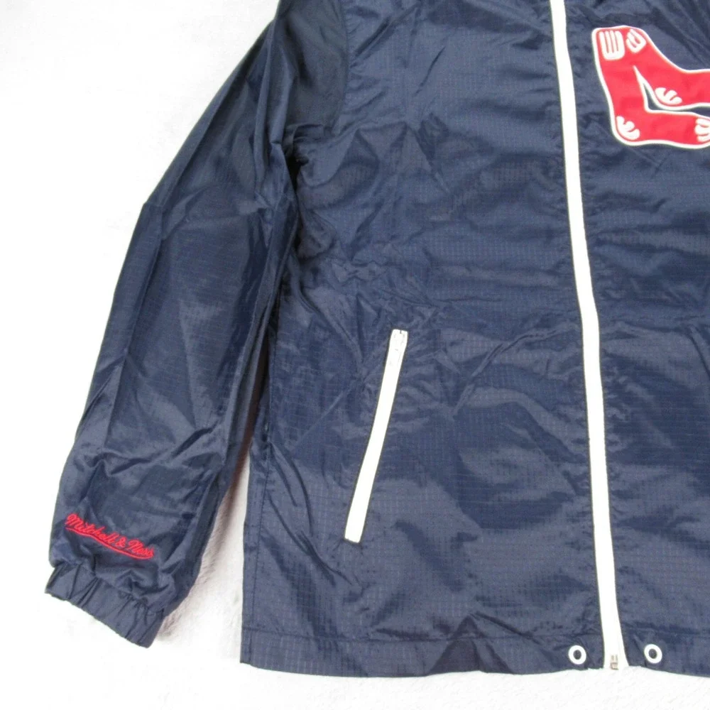 Boston Red Sox Jacket Mens Small Mitchell & Ness Blue Full Zip Wind Rain Ripstop